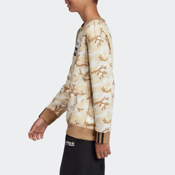 Adidas Originals Youth Crewneck Sweatshirt Beige Camo - Picture 6 of 14